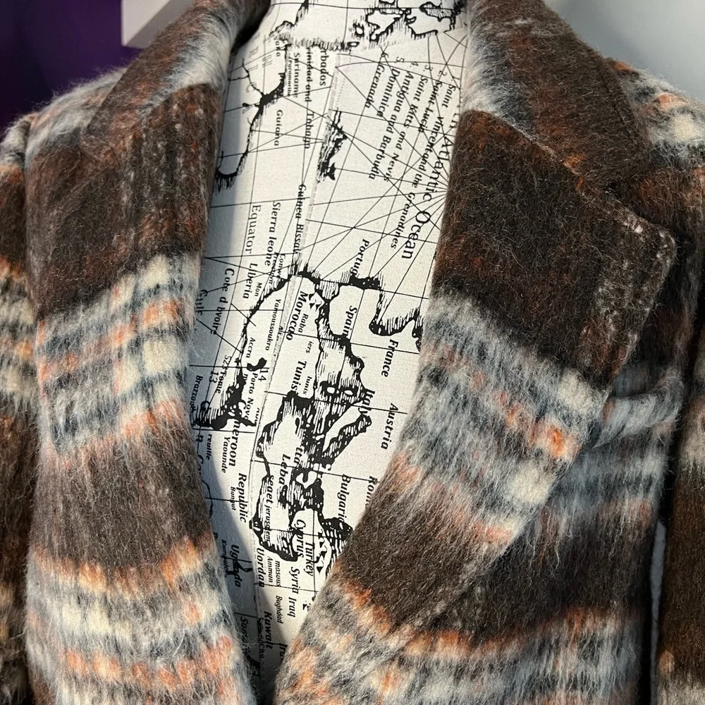 Mauve Anthropologie Brown/Orange Plaid Wool Jacket